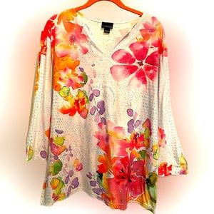 Trilllogy Floral Top with Silver Sequins
